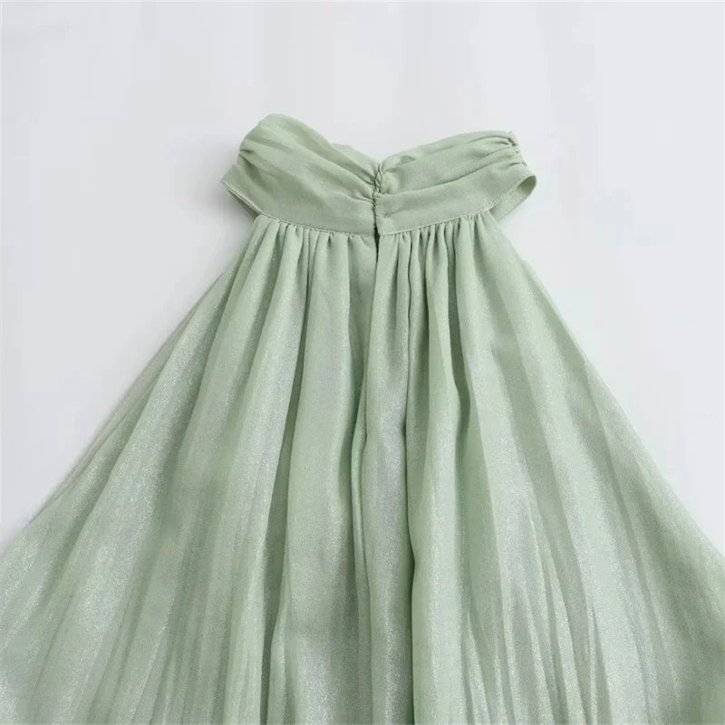 Women's Off-Shoulder Green Chiffon Blouse