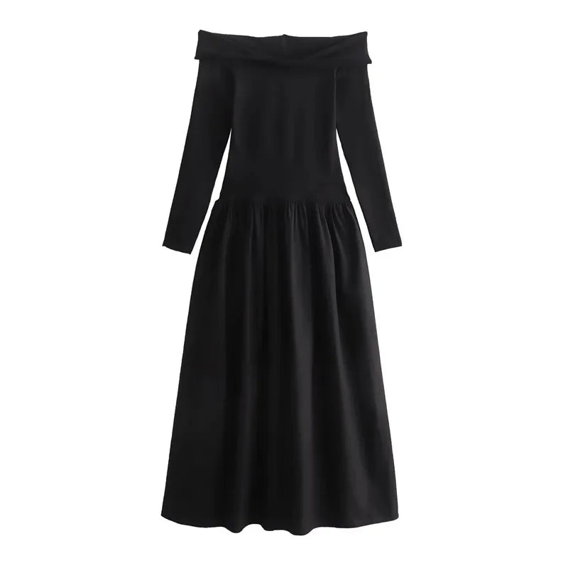 Black Off-Shoulder Long Sleeve Dress