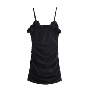 Black Bodycon Mini Dress with Ruffles and Straps