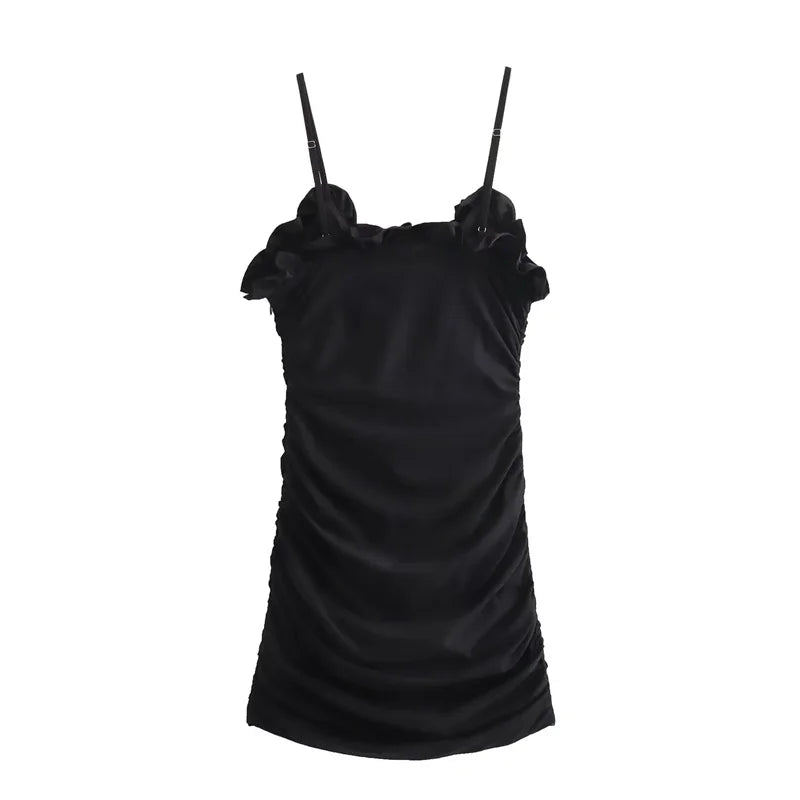 Black Bodycon Mini Dress with Ruffles and Straps