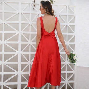 Elegant Red Dress with Double Bow