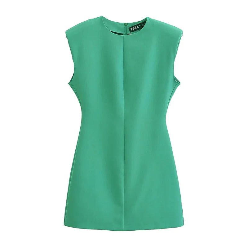 Mini Sleeveless Dress with Padded Shoulders