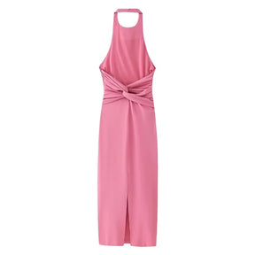 Pink Backless Bodycon Midi Dress