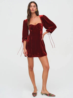 Backless Red Velvet Mini Dress