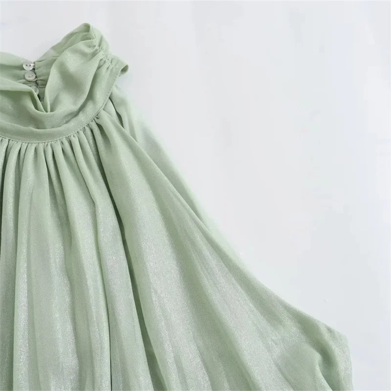 Women's Off-Shoulder Green Chiffon Blouse