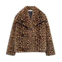 TRAF 2024 Winter Leopard Print Jacket Women Faux Fur Coat Loose Plush Fluffy New Outerwear Long Sleeve Thick Warm Coats