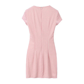 Women's Pink Plaid Bodycon Mini Dress