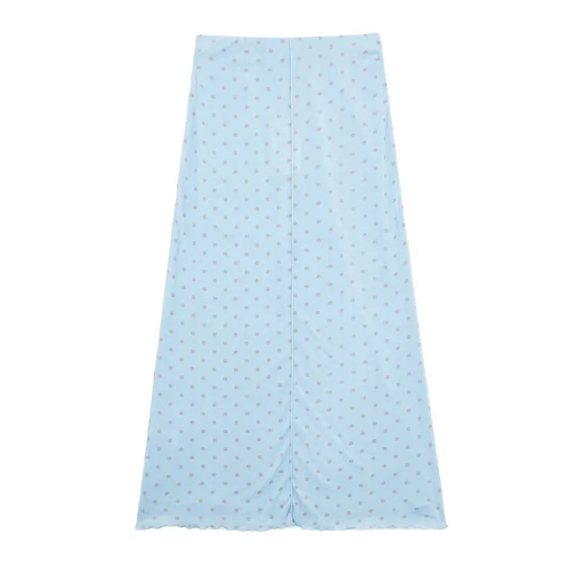 Blue Polka Dot Midi Tulle Skirt