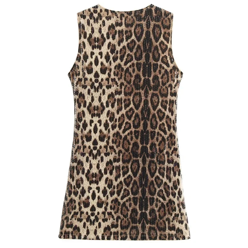 Mini Leopard Sequin Dress - Leopard