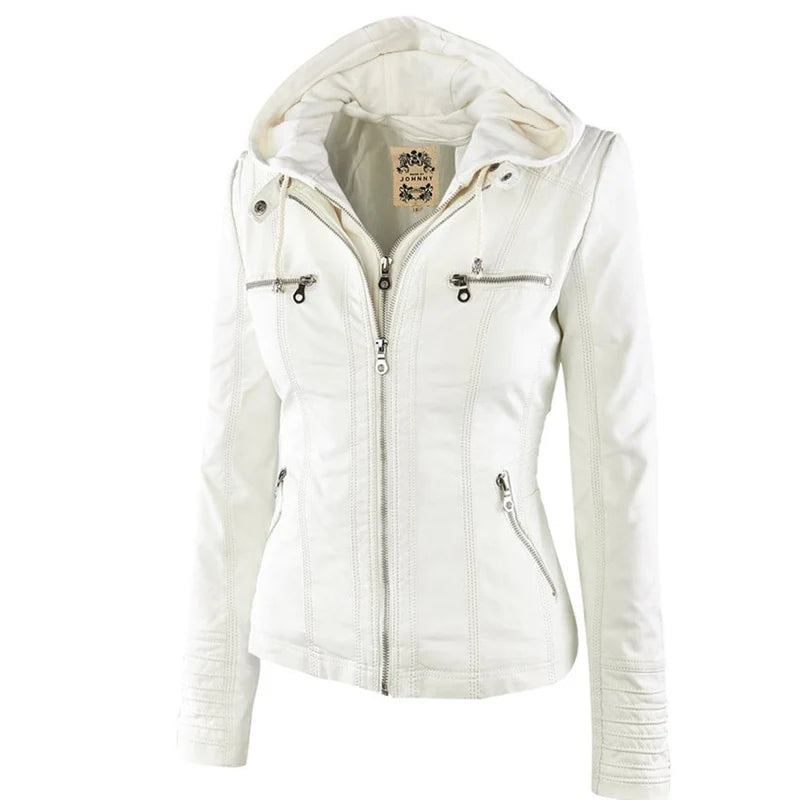 Women's Waterproof Faux Leather Jacket - Winter Style