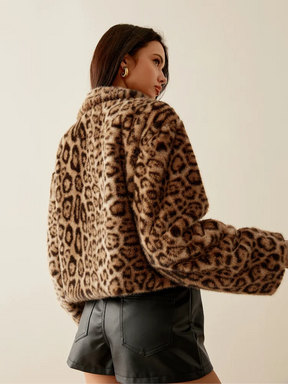 Leopard Print Faux Fur Jacket for Women - Warm & Stylish