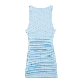 Blue Polka Dot Mesh Bodycon Mini Dress