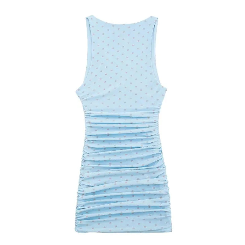 Blue Polka Dot Mesh Bodycon Mini Dress