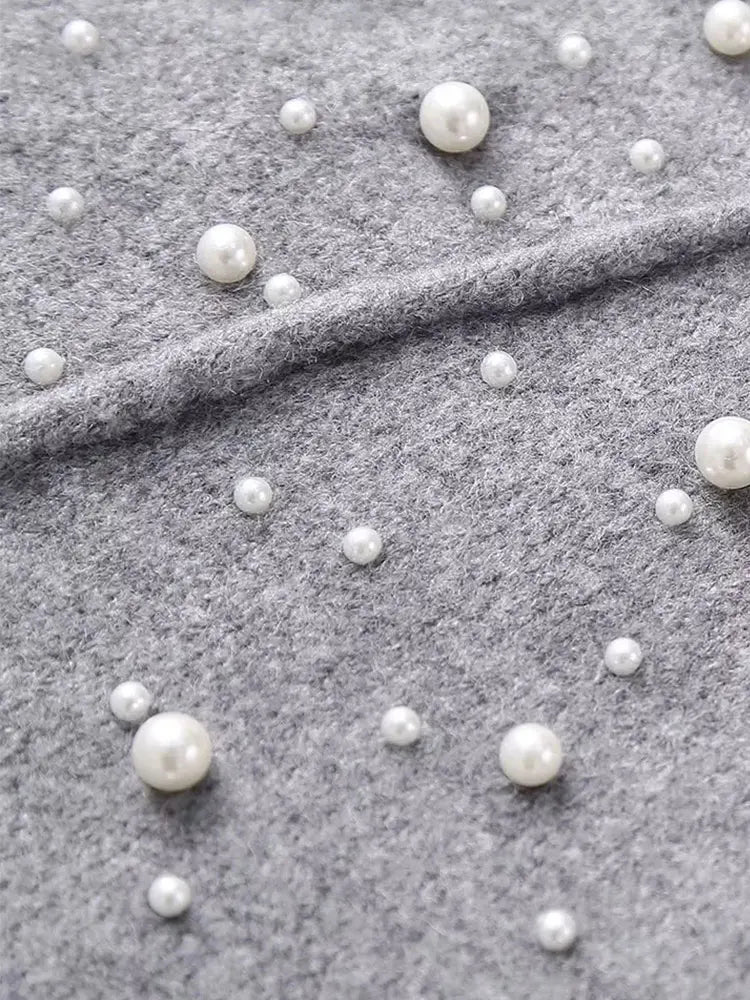 Knitted Bomber Jacket with Faux Pearls