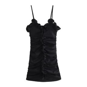 Black Bodycon Mini Dress with Ruffles and Straps