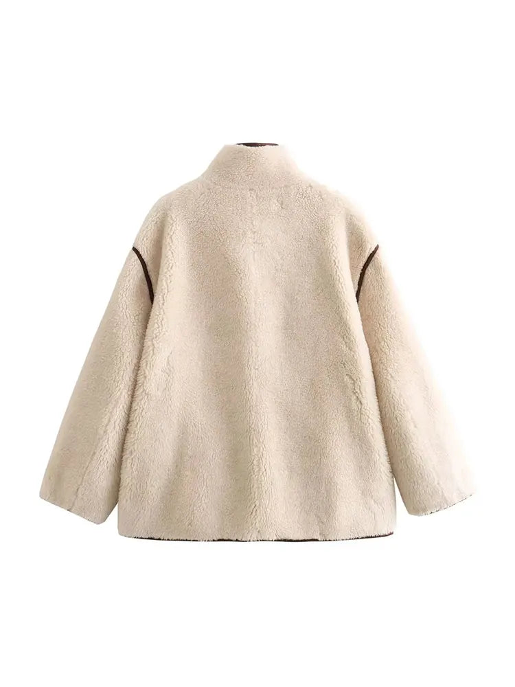 Winter Fleece Jacket Women Faux Wool Coat Warm Streetwear