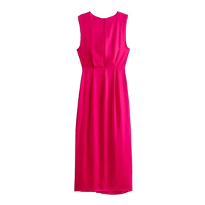 Satin Midi Dress with Knot and Slit