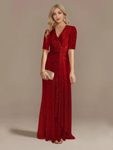 Luxurious Red Maxi Dress with V-neck and Sequins