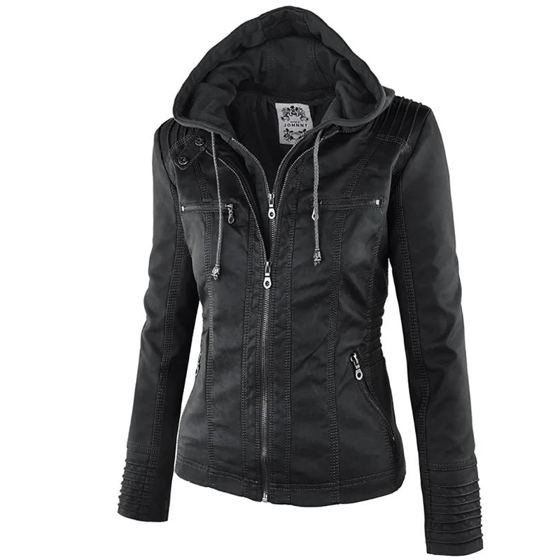 Women's Waterproof Faux Leather Jacket - Winter Style