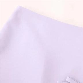 Purple High-Waisted Mini Skirt with Bow and Slit for Women