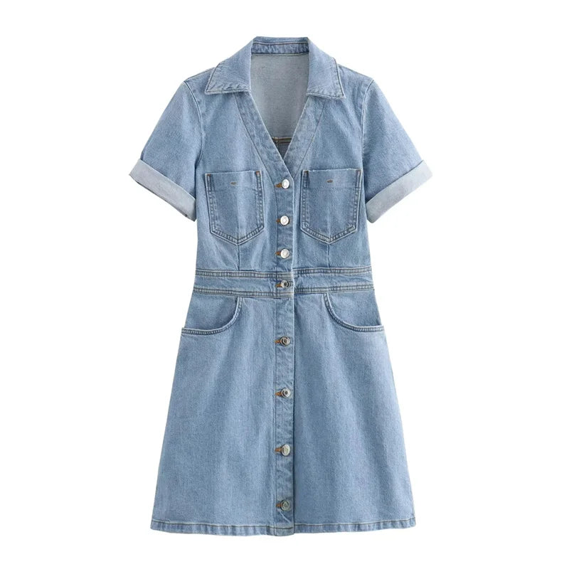 Mini Blue Denim Dress for Women – Summer