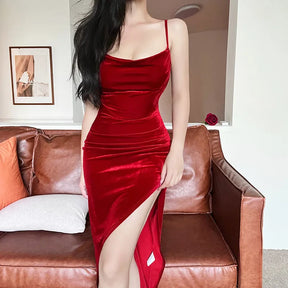 Elegant Retro Red Slim Dress