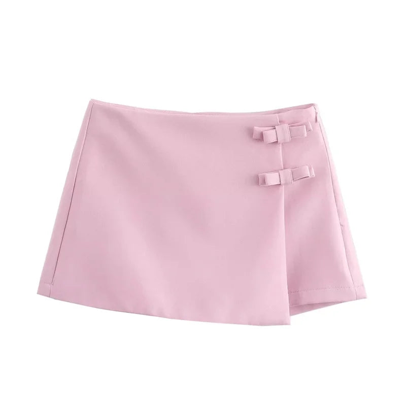 TRAF-Mini saia rosa e branca feminina, curva, fenda curta, dividida, cintura alta, verão, moda, 2022