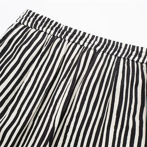 Striped High-Waisted Satin Wide-Leg Pants