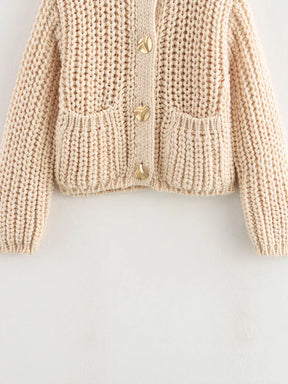 Autumn Chunky Knitted Cardigan with Metal Buttons