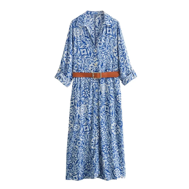 Midi Dress for Women with Belt