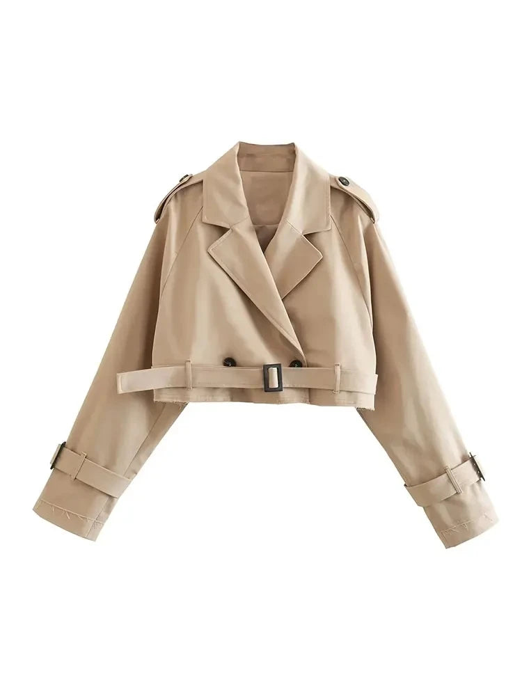 Belted Cropped Trench Jacket for Women