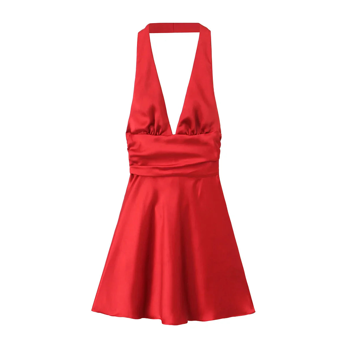 Elegant Red Satin Halter Dress