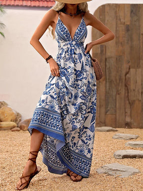 Hawaiian Strap Dress with V-Neck