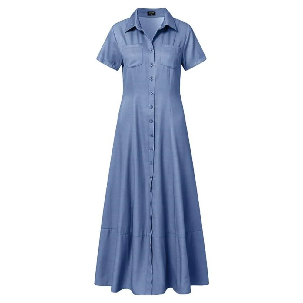 Women's Denim Shirt Dress with Pockets