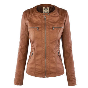 Women's Waterproof Faux Leather Jacket - Winter Style