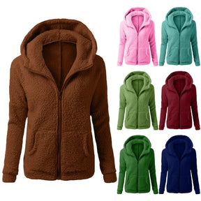 Women's Plush Hooded Jacket - Vintage Winter Warmth