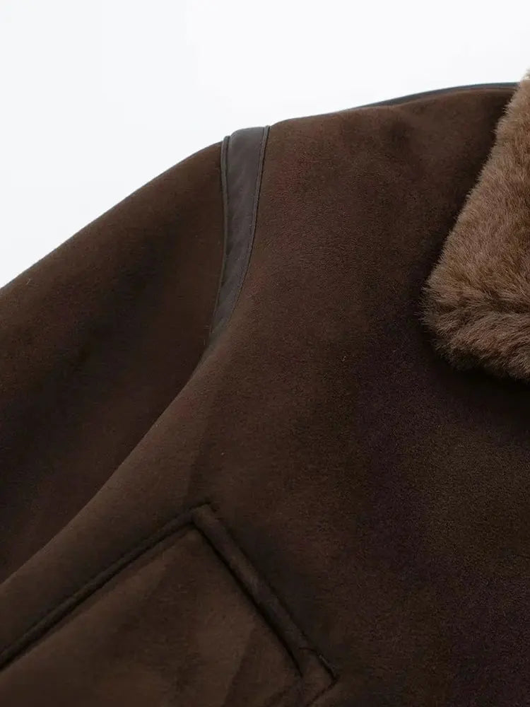 Oboustranná oříznutá bunda pro ženy na zip Faux Shearling 