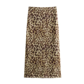 Leopard Print Midi Tulle Skirt with High Waist