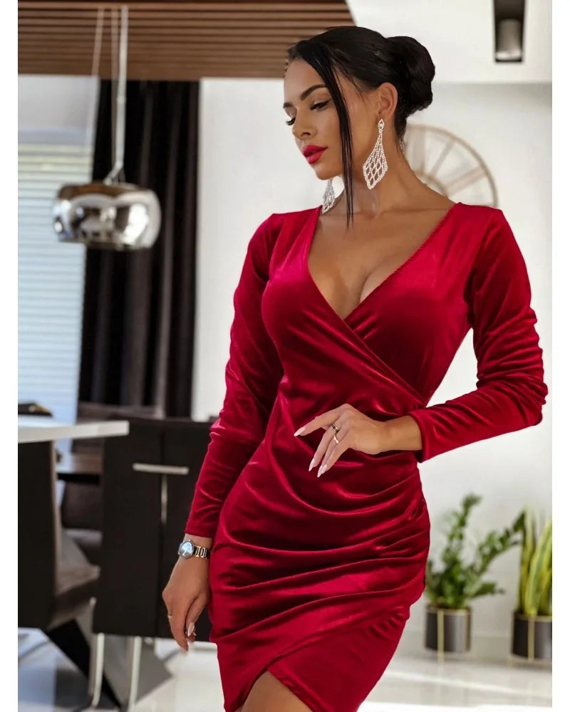 Red Wrap Dress with Deep V-Neck