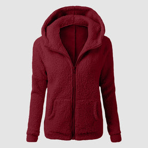 Women's Solid Color Plush Jacket Winter Vintage Casual Warm Coat Long Sleeve Zipper Hooded Pocket Tops Women Cardigan Outwear