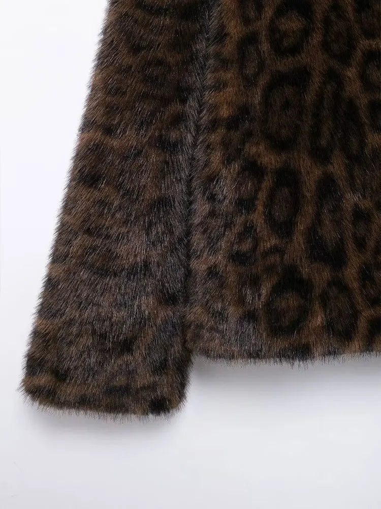 Winter Leopard Print Faux Fur Jacket Women