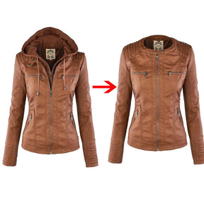 Women's Waterproof Faux Leather Jacket - Winter Style