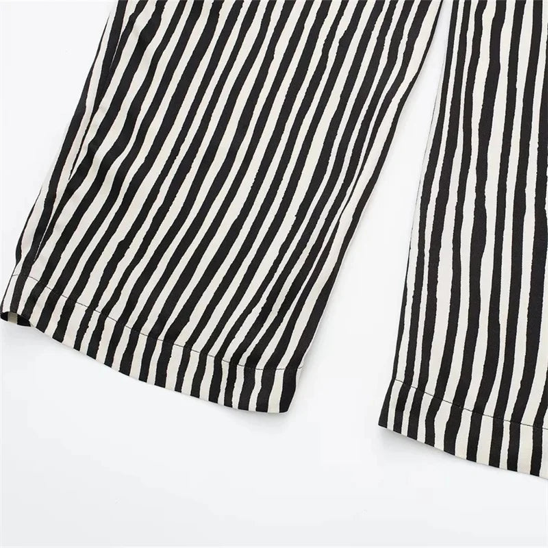 Striped High-Waisted Satin Wide-Leg Pants