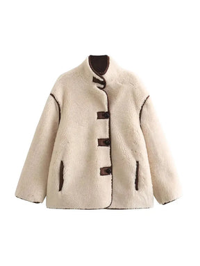 Winter Fleece Jacket Women Faux Wool Coat Warm Streetwear