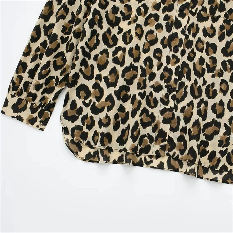 Women's Long-Sleeve Vintage Leopard Print Shirt