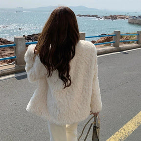 Lamb Wool Faux Fur Coat Women Streetwear Office Lady