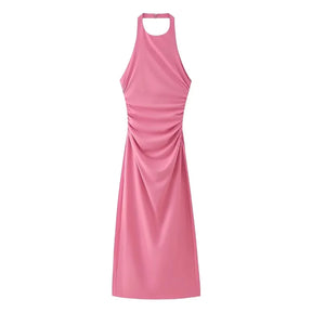 Pink Backless Bodycon Midi Dress