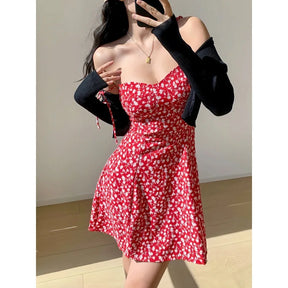 Elegant Red Floral Mini Dress