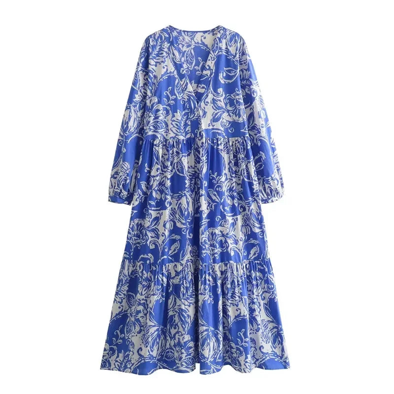 Women's Blue Vintage Midi Dress