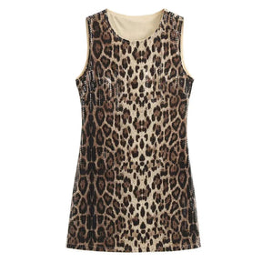 Mini Leopard Sequin Dress - Leopard